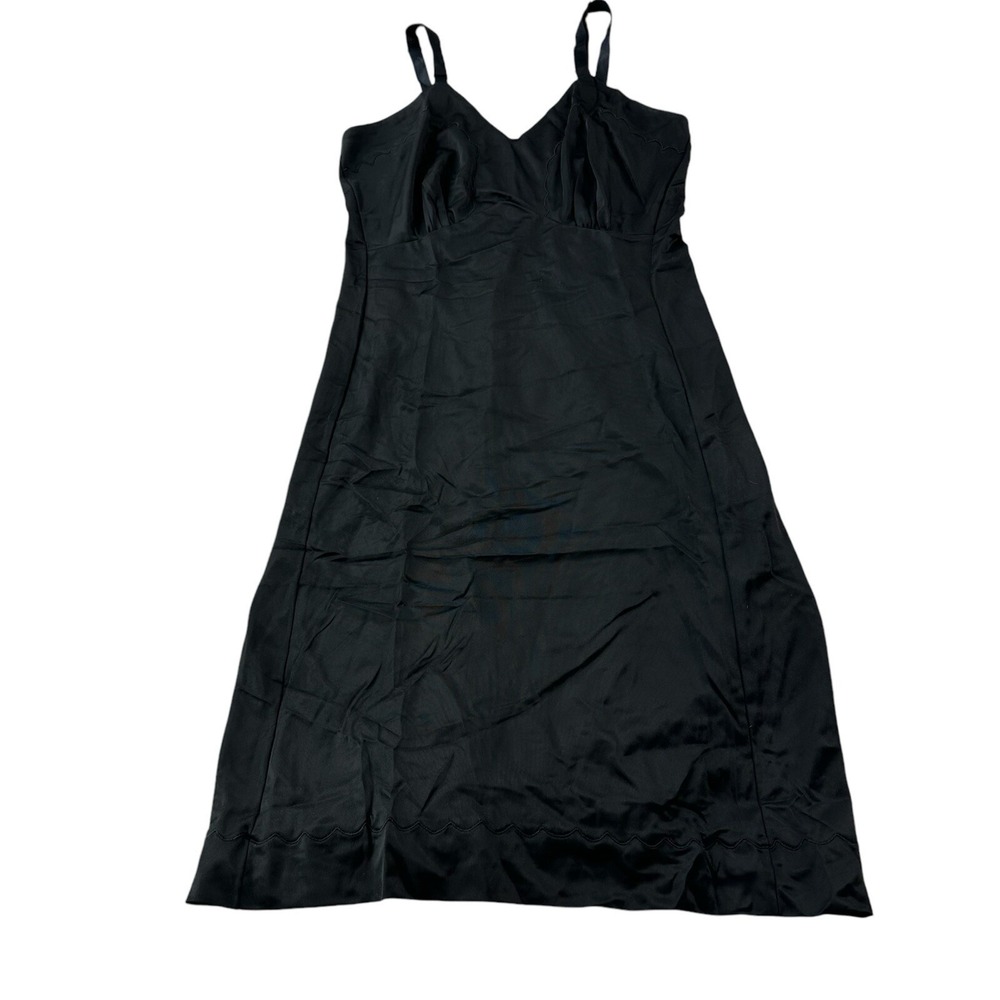 50s Vintage Movie Star Full Slip Black Nylon Chiffon Embroidered Scallop Hem 36